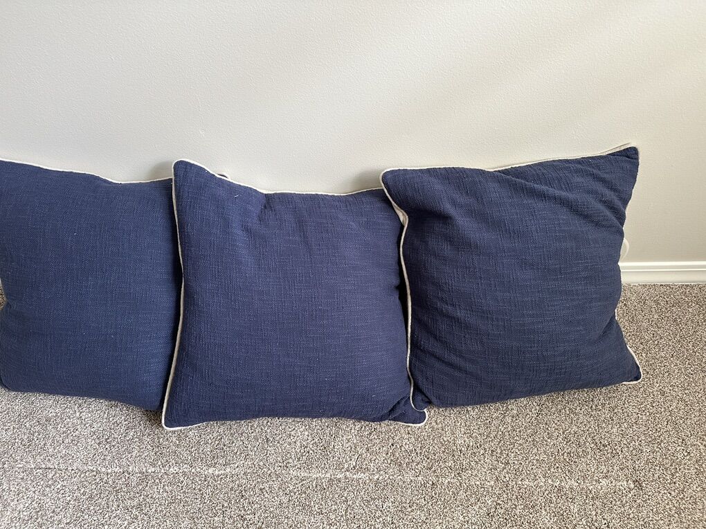 Set Of Three 20 x 20 Navy/Cream Throw Pillows