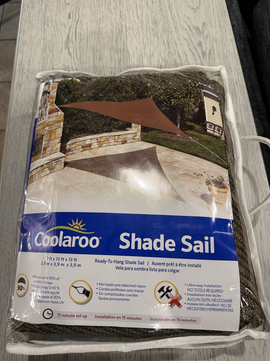 Coolaroo 13' x 13' x 13' Triangle Ready-to-Hang Shade Sail - Brown, 90% UV Block