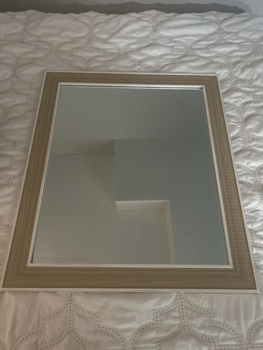 Rectangular Wall Mirror with Beige Textured Patterned Frame