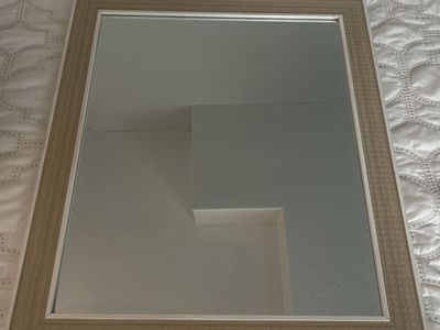 Rectangular Wall Mirror with Beige Textured Patterned Frame