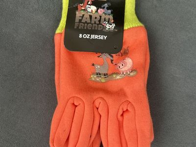 Kinco Kids Farm Friends 8 oz Jersey Gardening Work Gloves, Orange/Yellow Size Small
