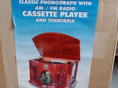 Classic Phonograph with AM/FM Radio, Cassette Player, and Turntable