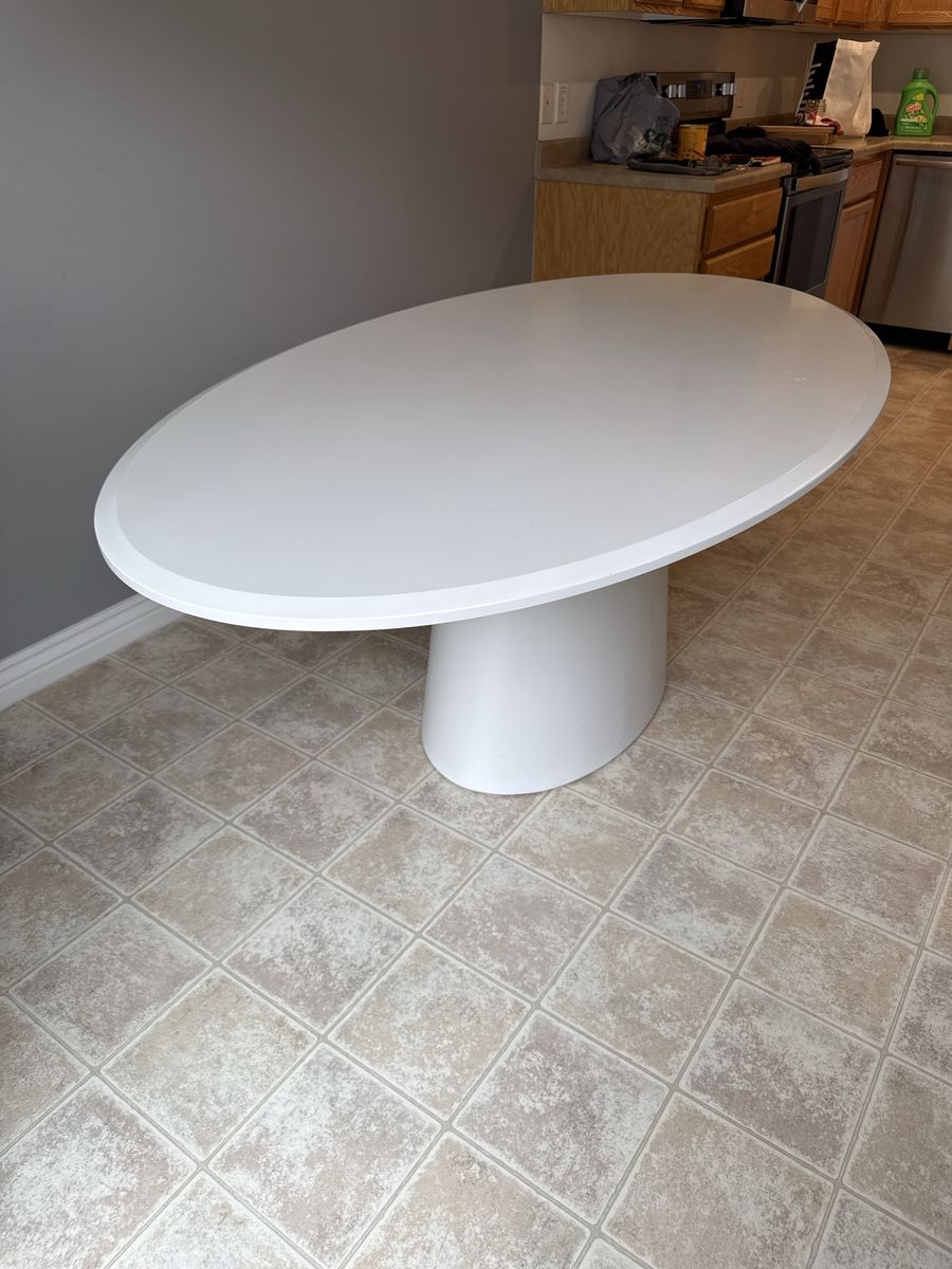 Modern White Oval Dining Table with Pedestal Base 