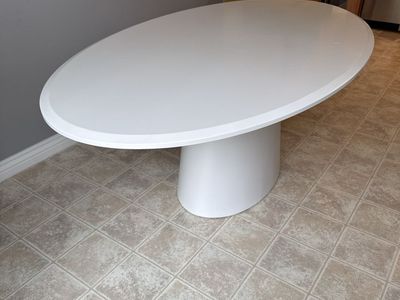 Modern White Oval Dining Table with Pedestal Base