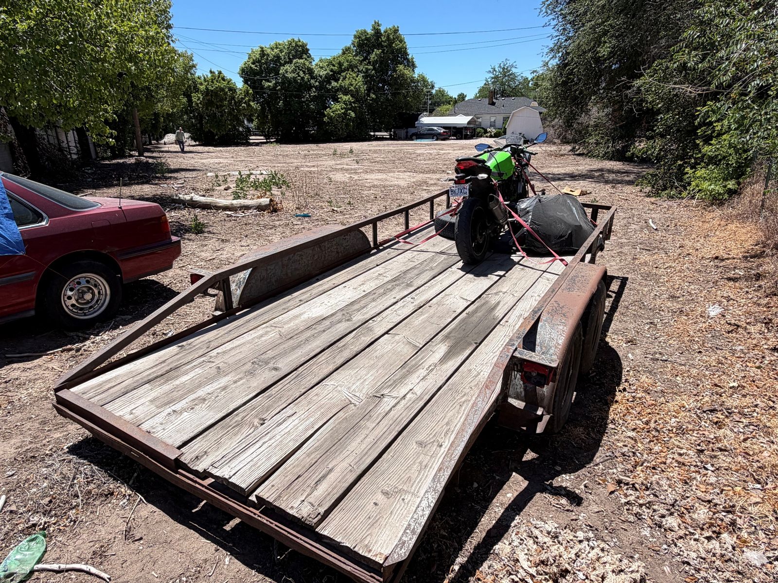 16' Flatbed Tandem Axle Utility Trailer - Wood Deck, Durable Build