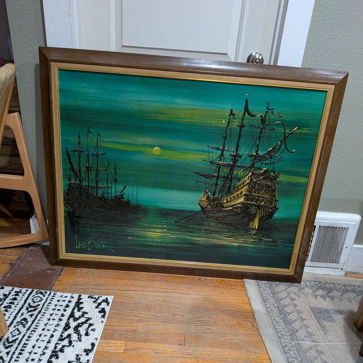 Mid century Lee Reynolds Burr, Ships painting