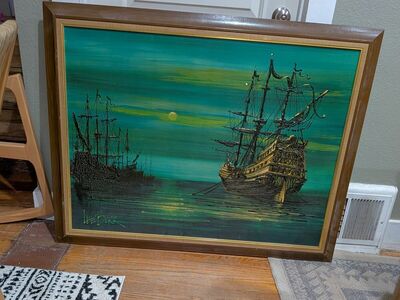 Mid century Lee Reynolds Burr, Ships painting