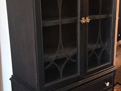 Vintage 1920s/30s Federal Revival China Cabinet & Hutch – Refinished Black