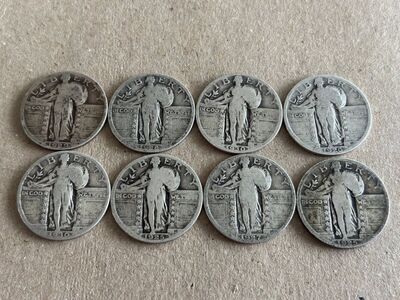 8 standing liberty quarters 1925,26,27,28,29,30