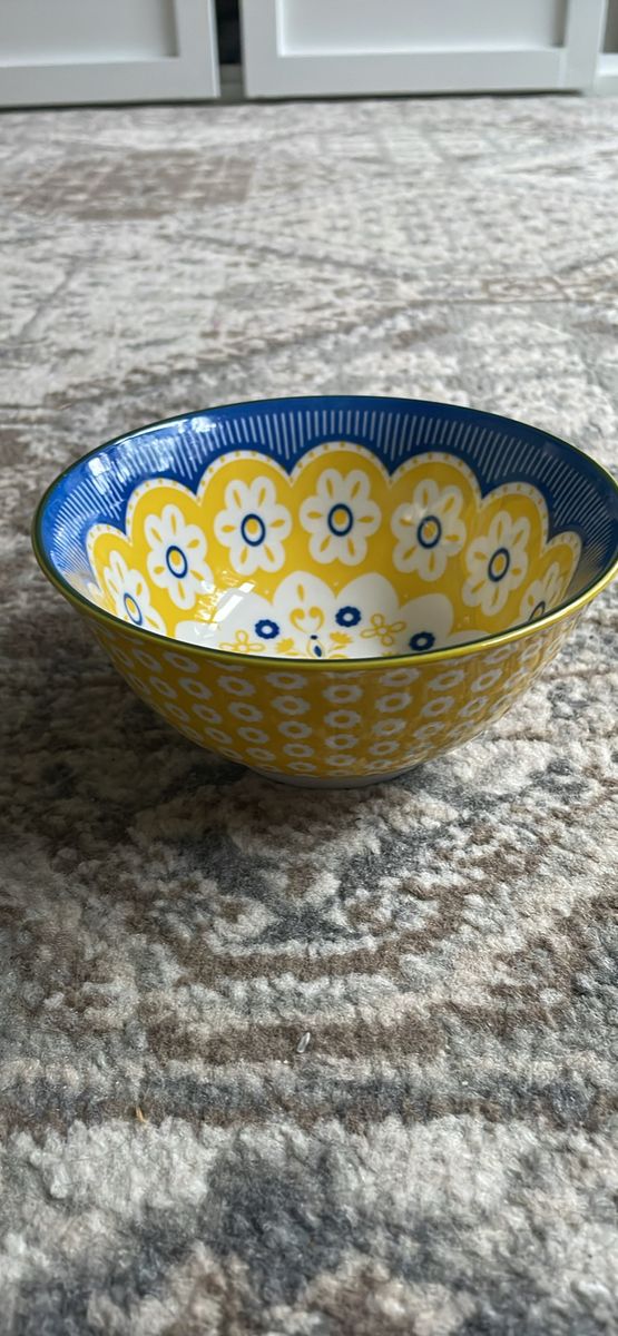 Stoneware Cereal Bowl x1 Blue & Yellow Flowers 