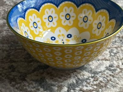 Stoneware Cereal Bowl x1 Blue & Yellow Flowers