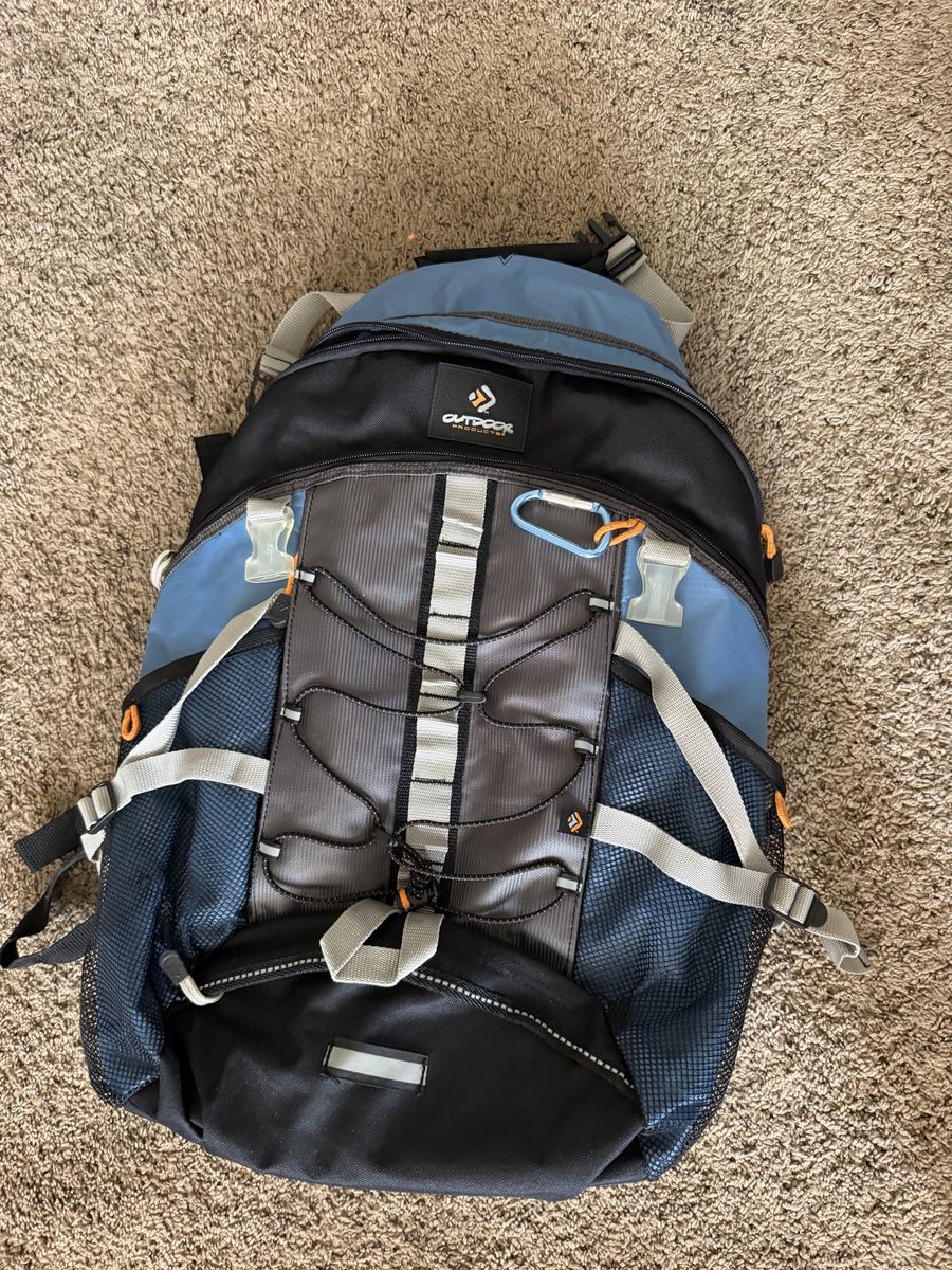 Outdoor Products Blue and Black Hiking Backpack with Bungee Cords