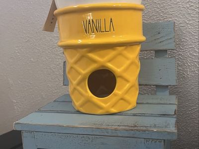 Rae Dunn Vanilla Ice Cream Cone Ceramic Birdhouse Decor