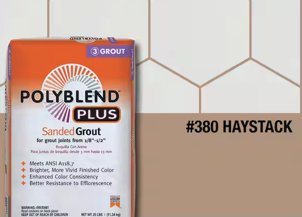 Brand new sealed Polyblend Plus #380 Haystack 25 lb. Sanded Grout.