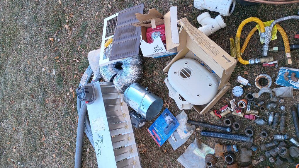 gas line parts, black pipe pieces, dampers, round