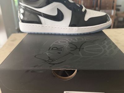 Nike Air Jordan 1 Low SE Concord White/Black Patent Leather Sneakers Size 12 Men's