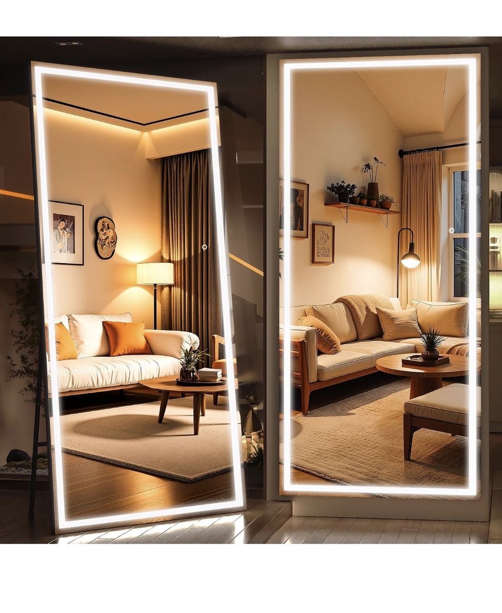 95" x 40" Full Length Mirror with Lights, Large LED Lighted Floor Standing Body Mirror, Dimmable & 3 Color Lighting for Home Gym