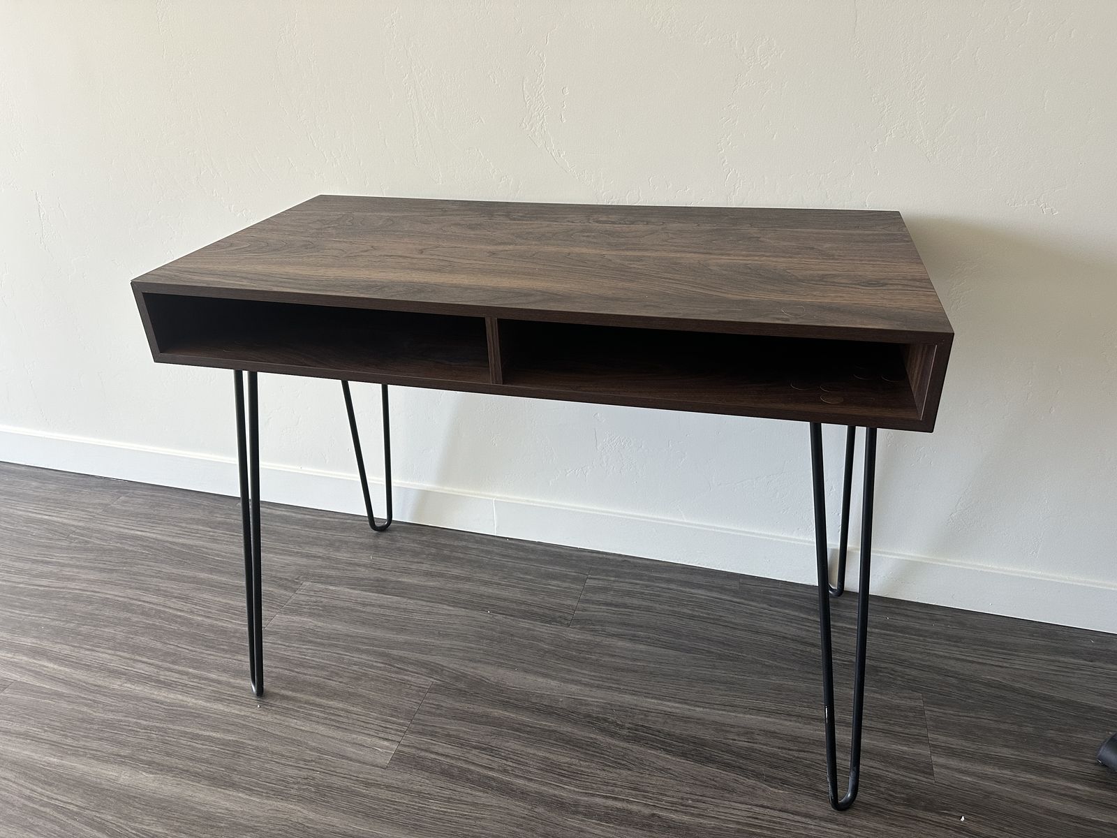 Dark Wood Desk Open Storage