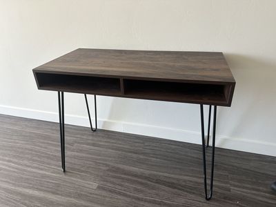 Dark Wood Desk Open Storage