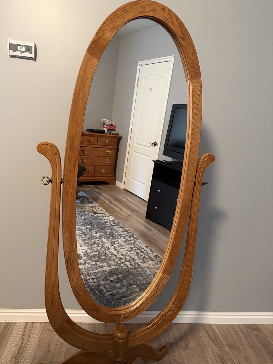 Solid oak standing mirror wood