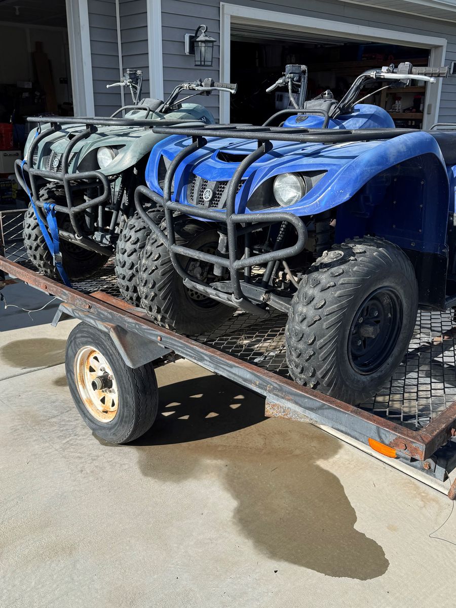 (2) 2005 Yamaha Bruin 250 Four Wheelers and Trailer