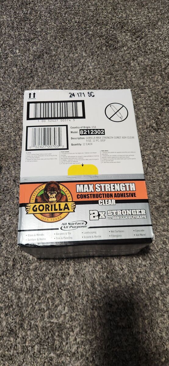 Gorilla 8212302 Clear Max Strength Construction Adhesive 9 oz. (Pack of 12)