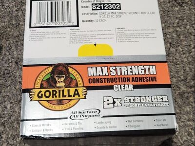 Gorilla 8212302 Clear Max Strength Construction Adhesive 9 oz. (Pack of 12)