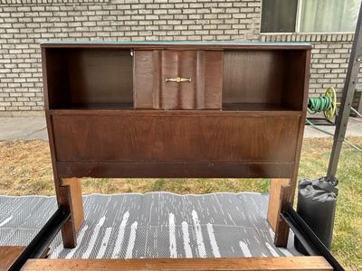 Two Matching Mid-Century Modern Twin Beds (Headboards, Glass Tops, Footboards, & Side Rails)