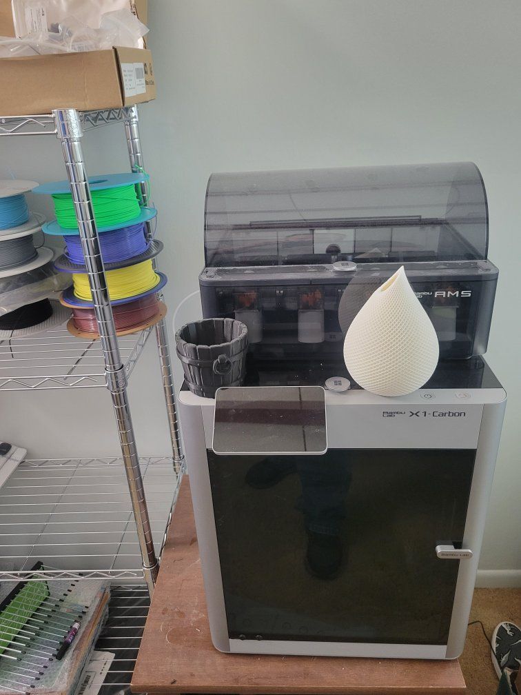 Bambu Lab X1-Carbon 3D Printer with AMS Multi-Color System, Low Use, Includes Filaments & Accessories