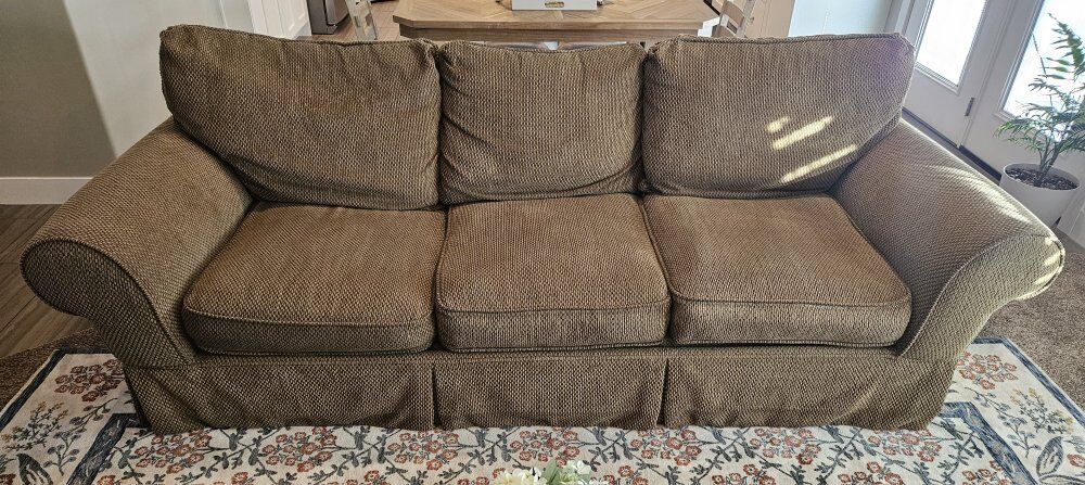 SOFA SET: 3-PIECE - NEUTRAL BROWN FABRIC