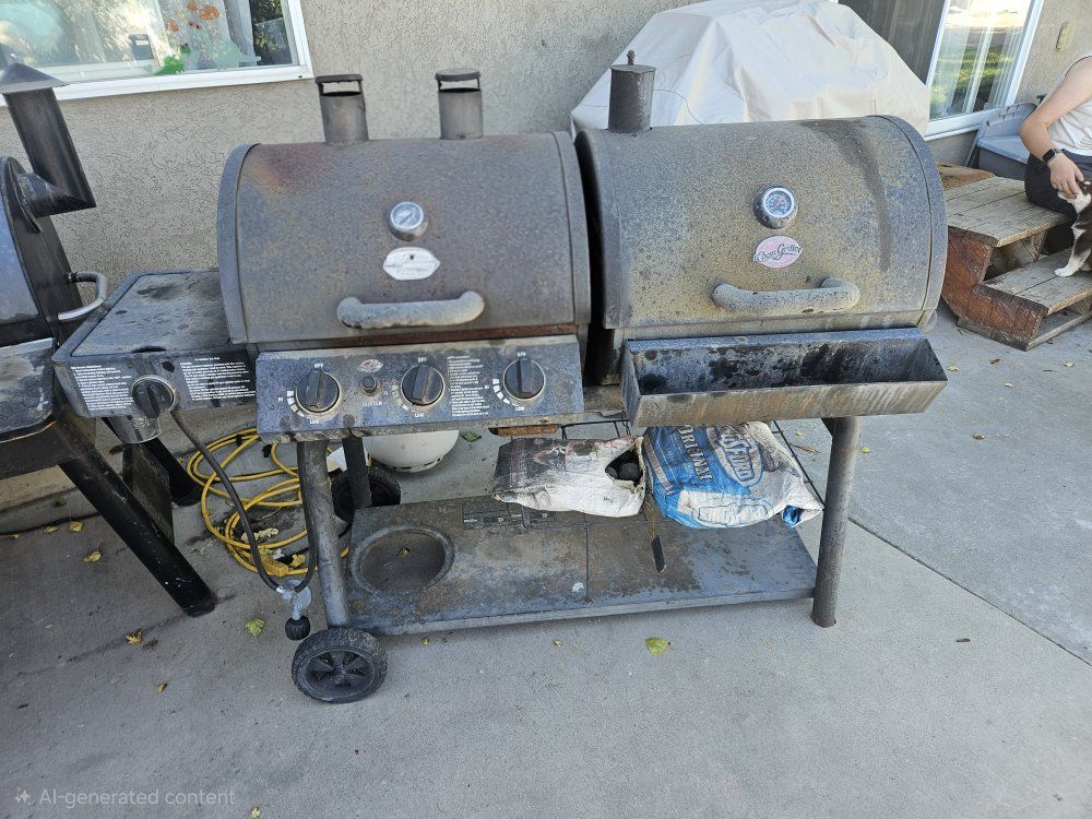 Char-Griller Professional Double Barrel Grill & Smoker - Combo Gas & Charcoal