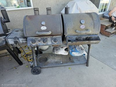 Char-Griller Professional Double Barrel Grill & Smoker - Combo Gas & Charcoal