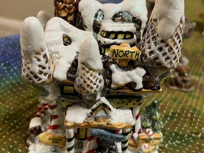 Boyd’s Bears Glazed Ceramic Santa's Retreat Christmas Village House Figurine with Glitter Snow