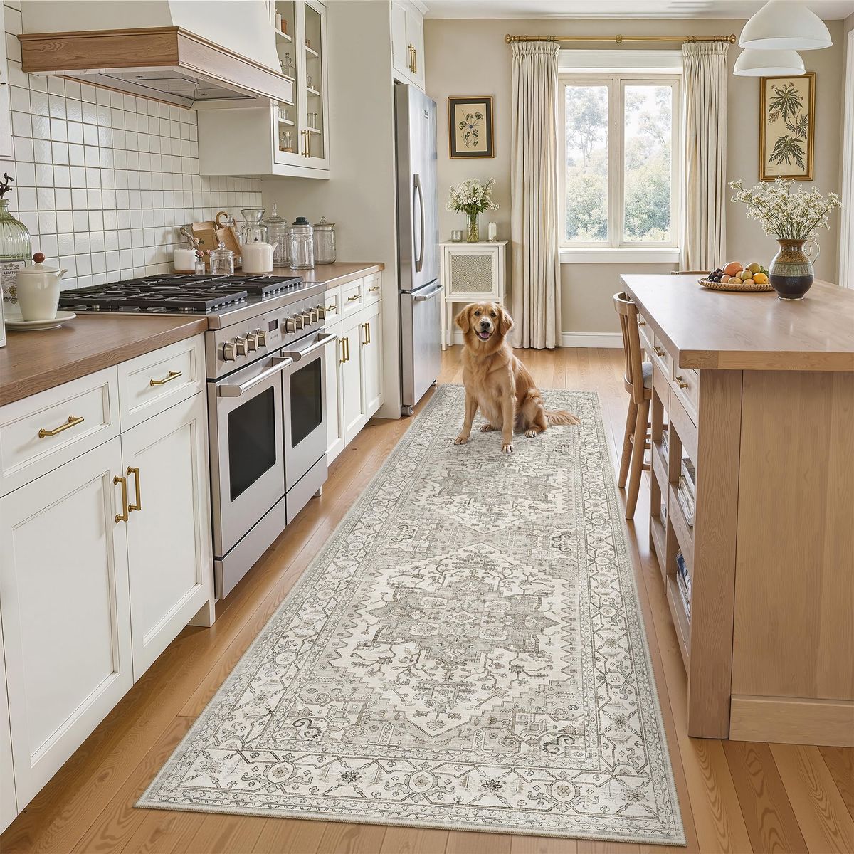Madane Runner Rug 2'6''x8' Kitchen Runners, Printed Vintage Washable Hallway Rugs Soft Non-Slip Low Pile 2.5x8 ft Runner