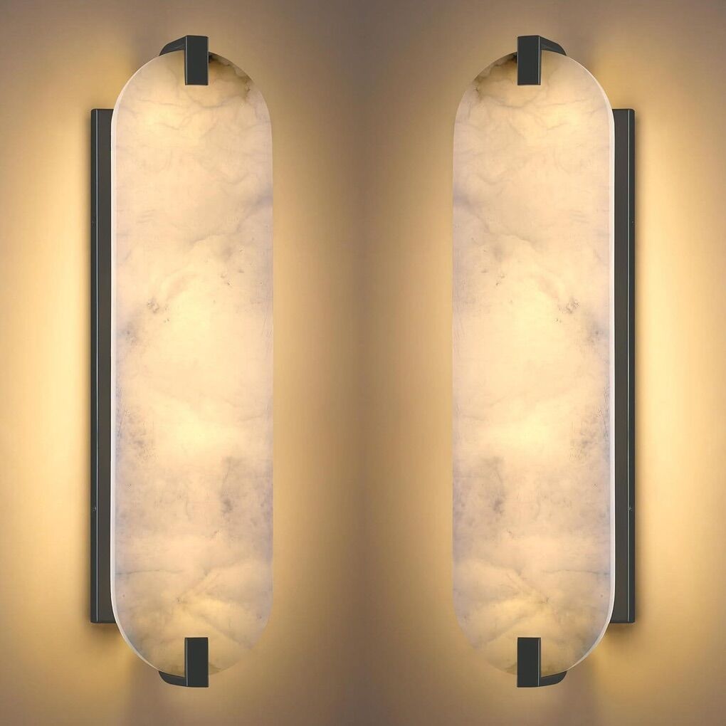 Natural Oval Alabaster Marble Sconce Set