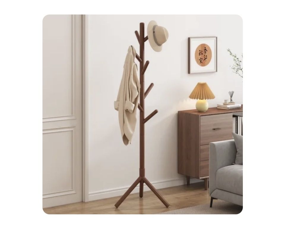 Wooden Coat Rack Stand -     Free Standing Pine Wood Tree for Coats, Hats, Bags