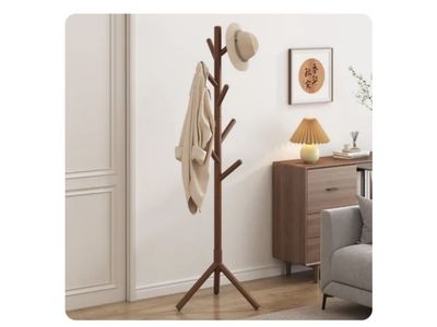 Wooden Coat Rack Stand - Free Standing Pine Wood Tree for Coats, Hats, Bags