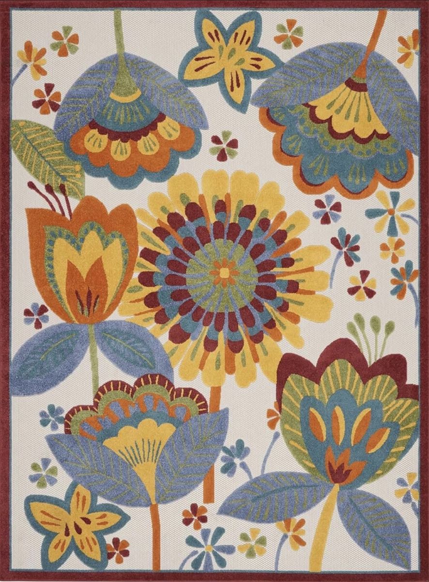 New. 9x12 Multi-Color Floral Indoor/Outdoor Area Rug - Vibrant Botanical Design, Durable