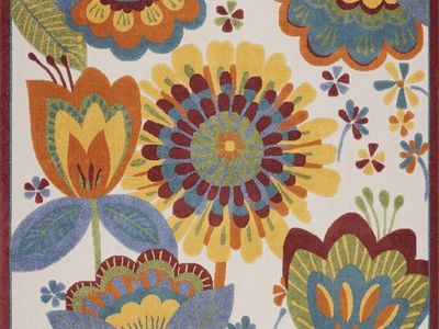 New. 9x12 Multi-Color Floral Indoor/Outdoor Area Rug - Vibrant Botanical Design, Durable
