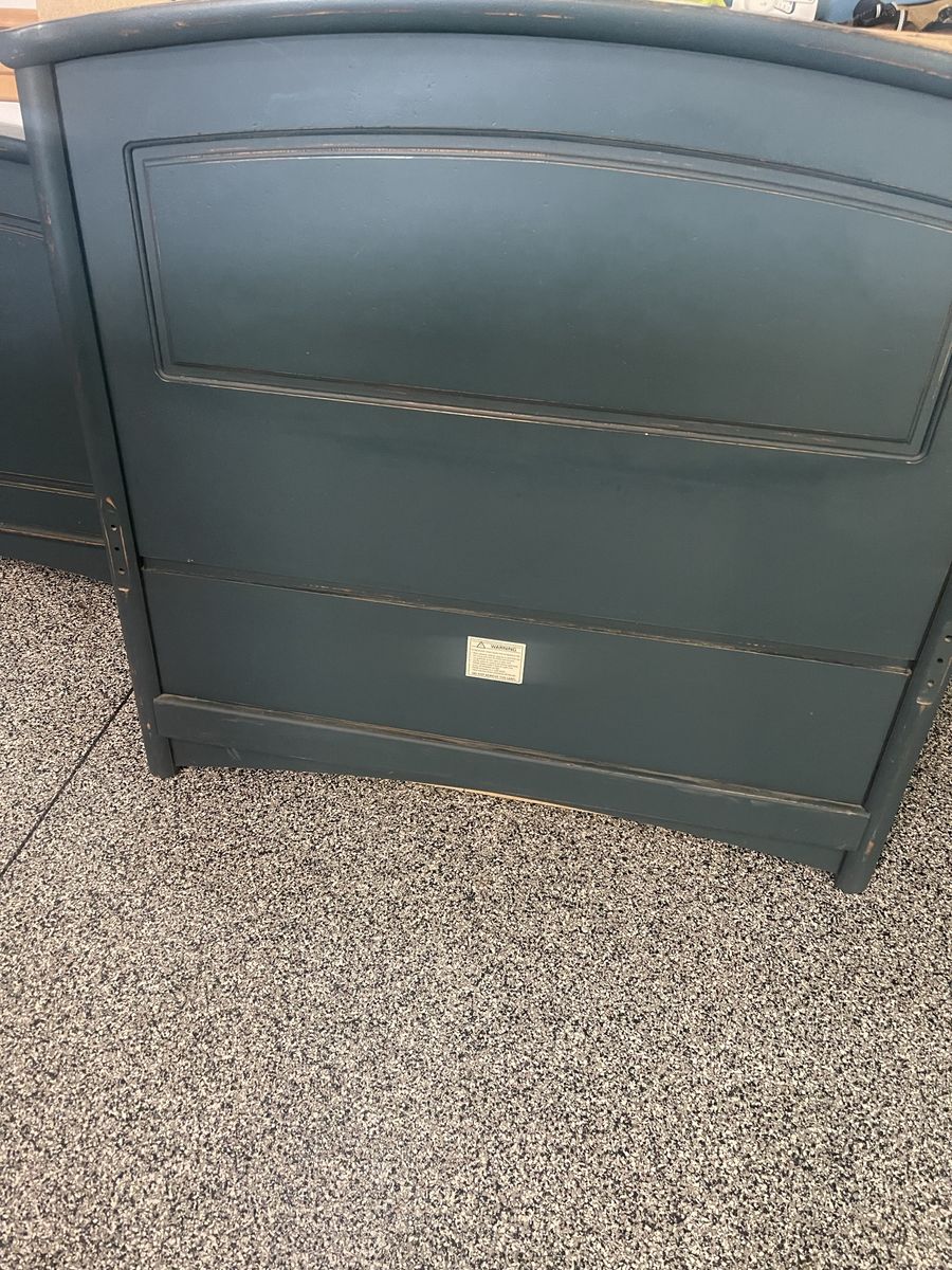 Dark Teal Blue Wooden Headboard and Footboard Sleigh Bed Frame (Twin)