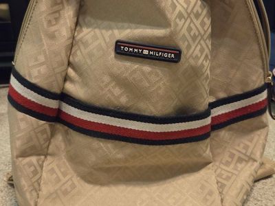 Tommy Hilfiger Monogram Beige Mini Backpack with Signature Stripe
