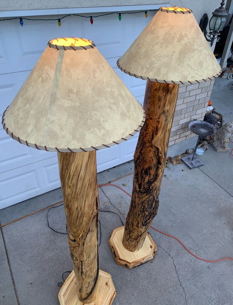 GORGEOUS Rustic set of cedar floor lamps W/Shade