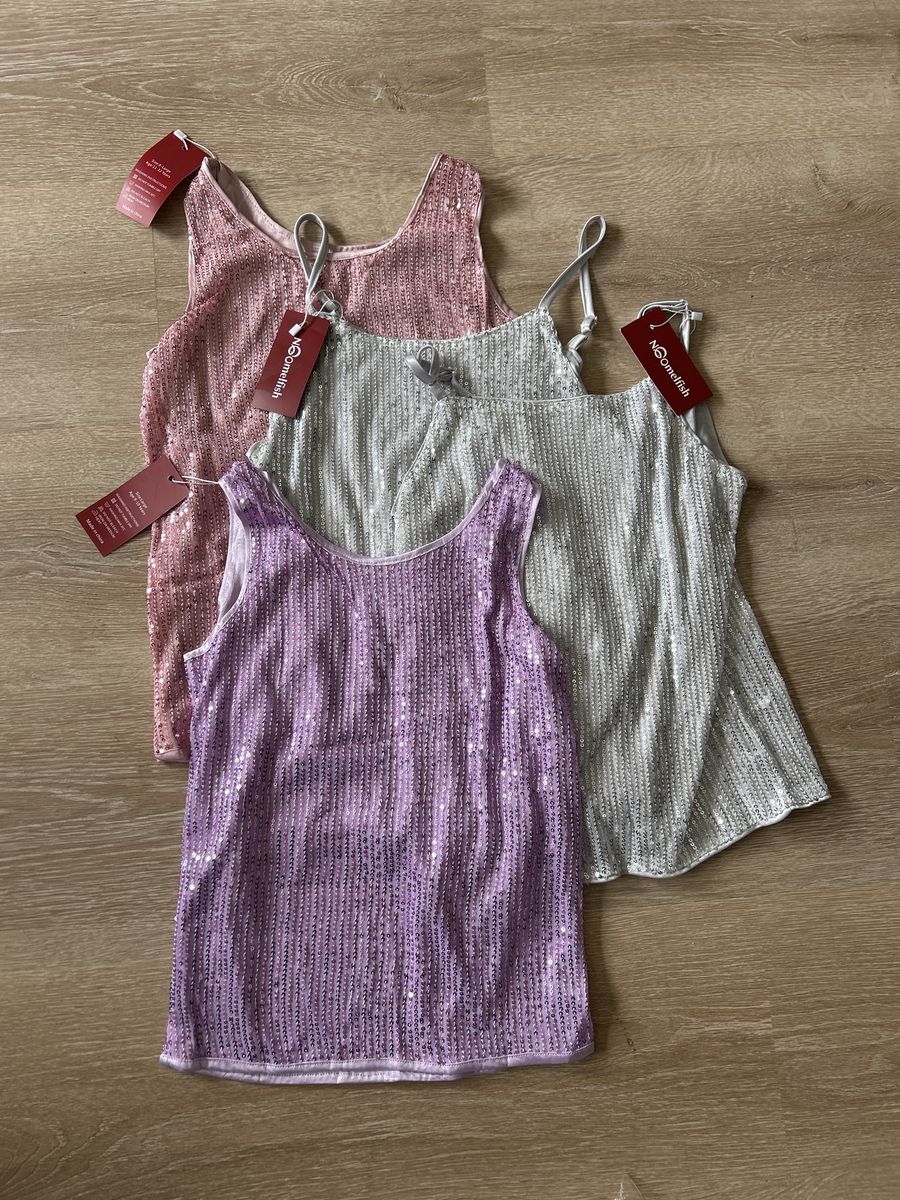 Nomelish Girls Sequin Cami Tank Top Set - Pink, Silver, Purple - 2 Size XL (10-12), 2 Size L (9-10) - New with Tags