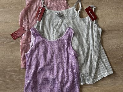 Nomelish Girls Sequin Cami Tank Top Set - Pink, Silver, Purple - 2 Size XL (10-12), 2 Size L (9-10) - New with Tags