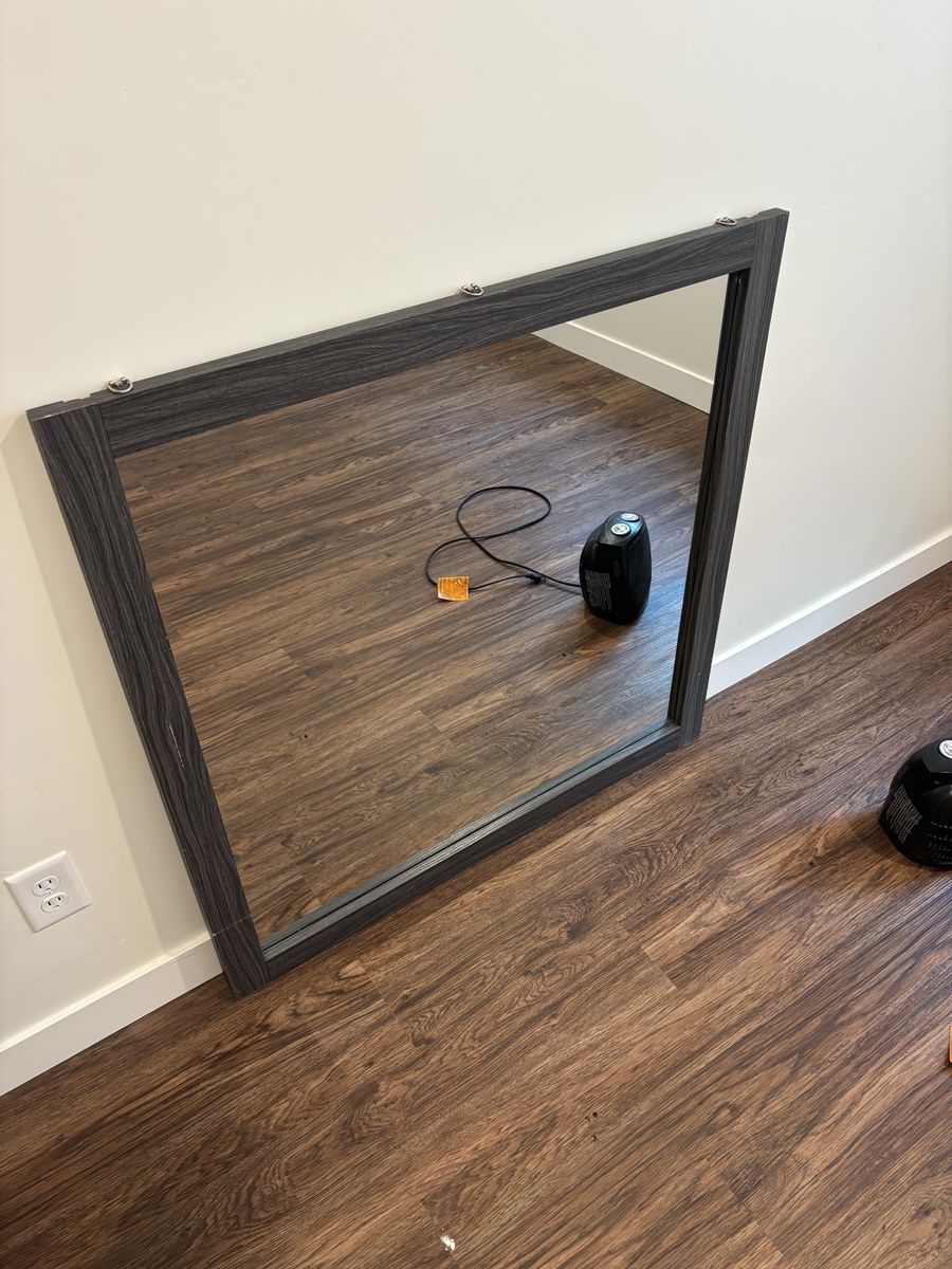 Large Square Wood Framed Wall Mirror, Dark Wood Finish