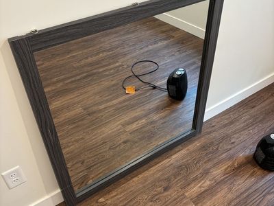Large Square Wood Framed Wall Mirror, Dark Wood Finish