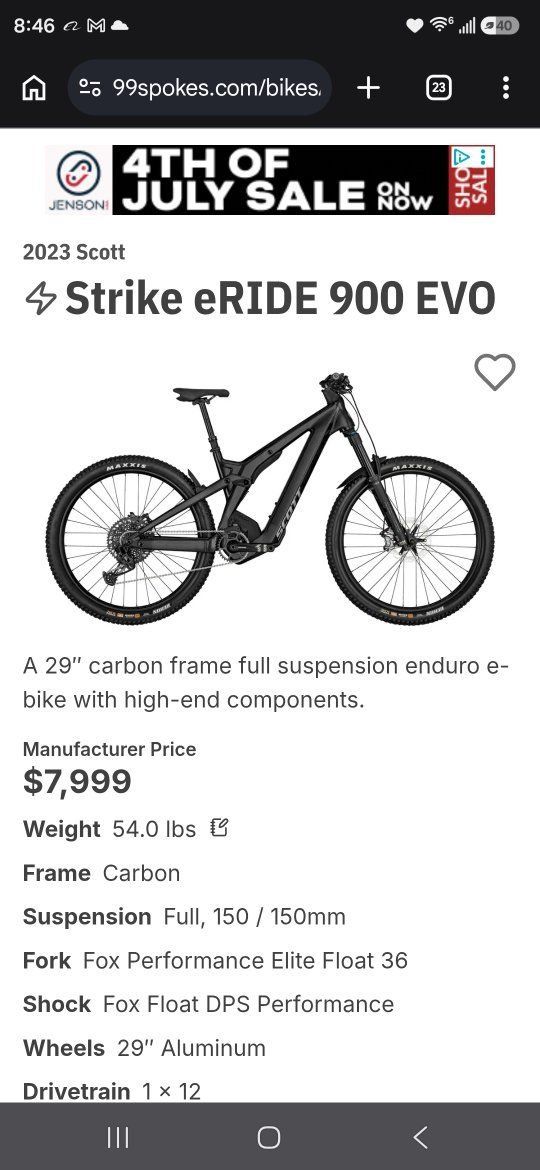 Scott Strike eRIDE 900 2025 Evo Electric M size Mountain Bike - Full Suspension, Bosch CX Motor
