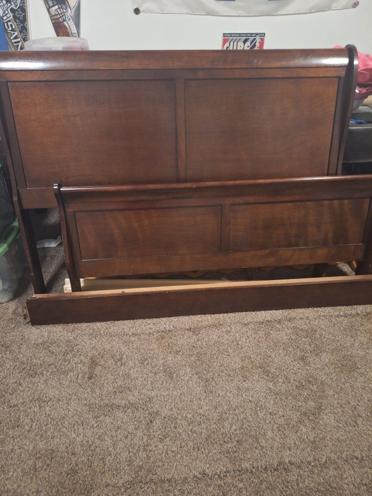 Queen Wooden Sleigh Bed Frame with Headboard, Footboard, and Side Rails