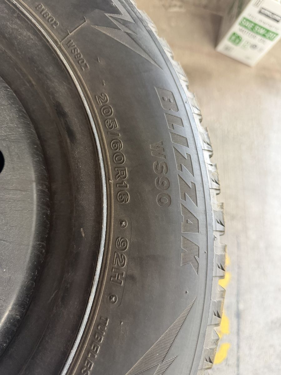 Set of 4 Blizzak WS90 Snow Tires (205/60R16) on Steel Rims