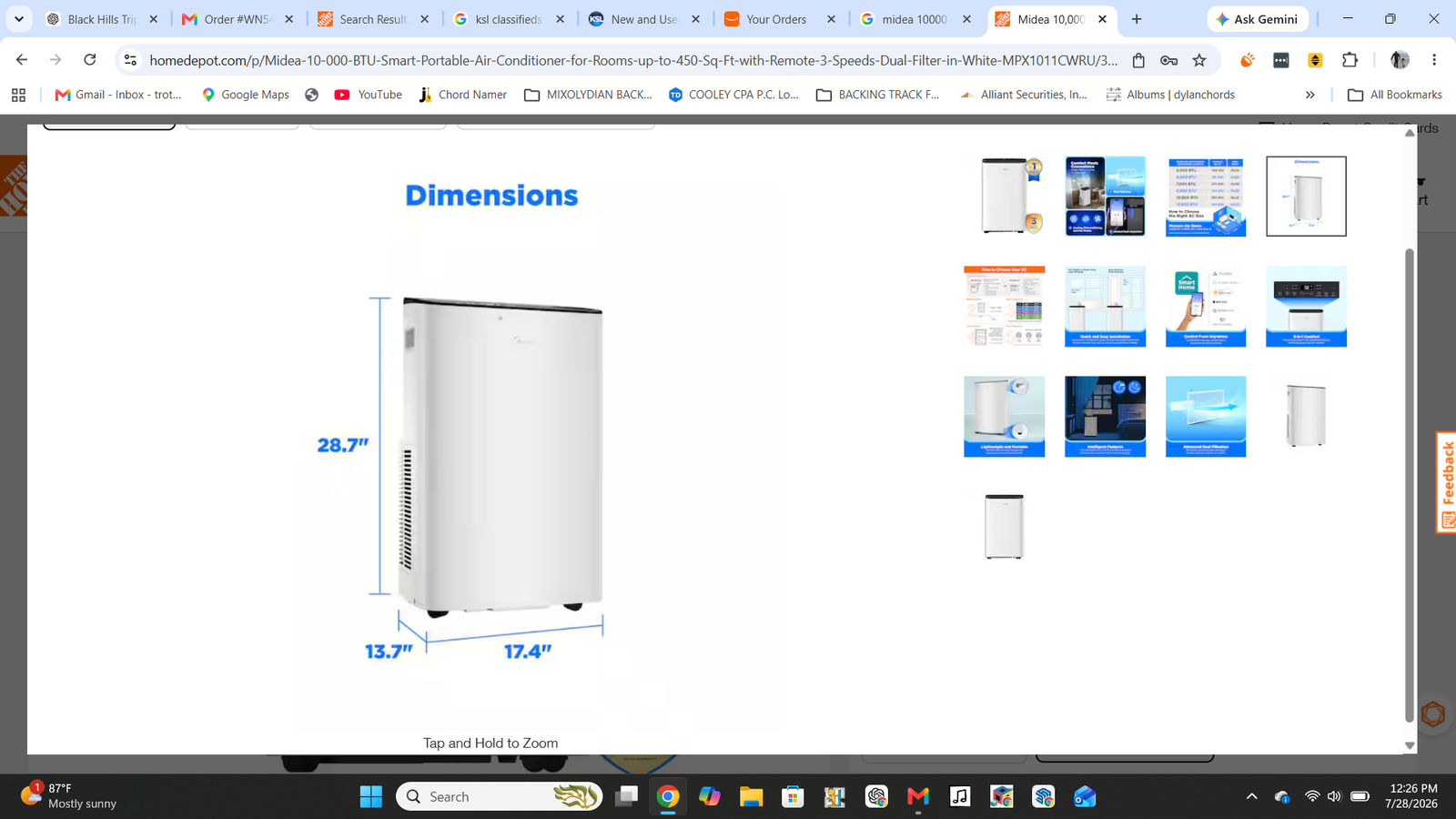 Portable In Room  AC 10,000 BTU, Dual Filter, Remote Control, Up to 450 Sq. Ft.
